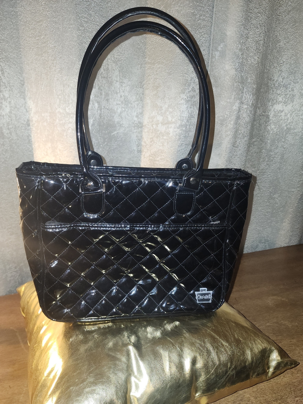 Caboodles Black Faux leather Patent Quilted Makeup Shoulder Bag